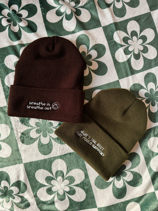 Breathe In Breathe Out Cuffed Embroidered Beanie