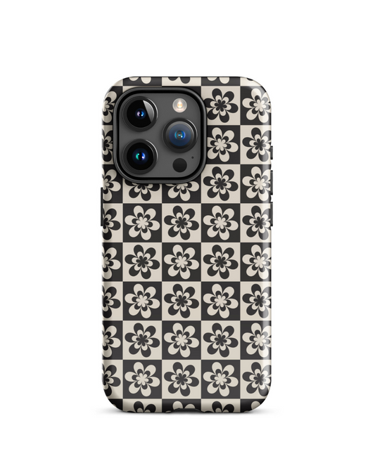 Neutral Brown & Cream Checker Daisy iPhone Case