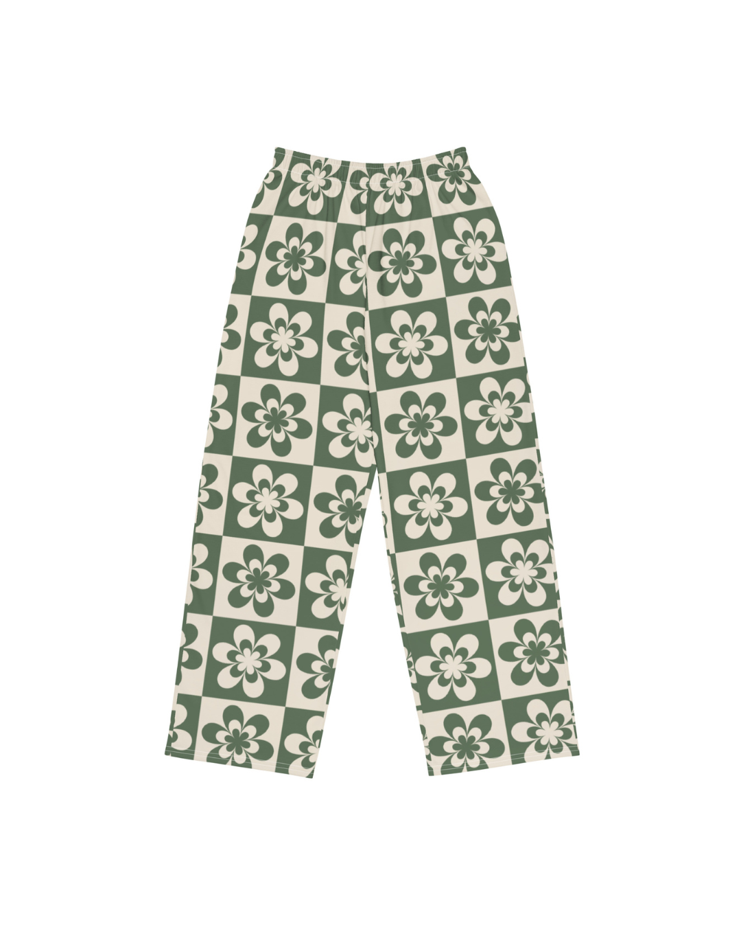 Green & Tan Flower Wide Leg Pants