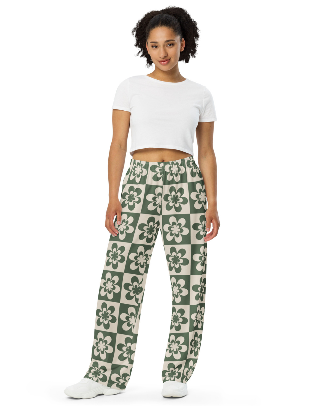 Green & Tan Flower Wide Leg Pants