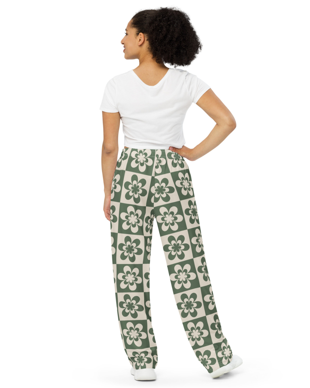 Green & Tan Flower Wide Leg Pants