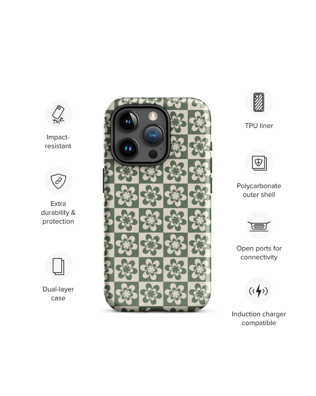 Green Checker Daisy iPhone Case