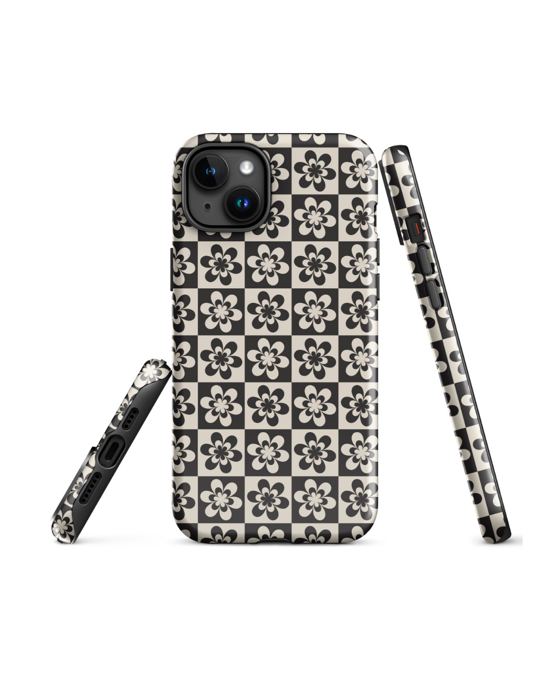 Neutral Brown & Cream Checker Daisy iPhone Case