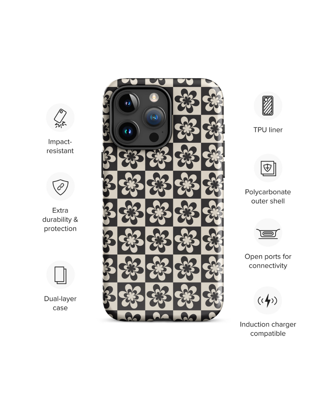 Neutral Brown & Cream Checker Daisy iPhone Case