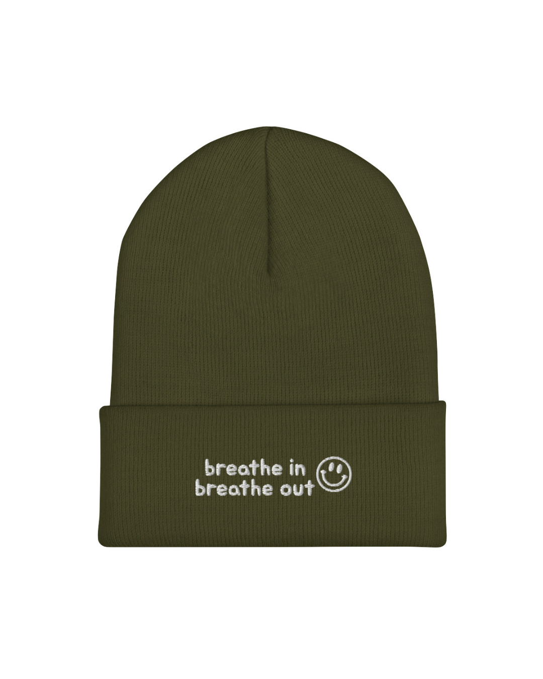 Breathe In Breathe Out Cuffed Embroidered Beanie