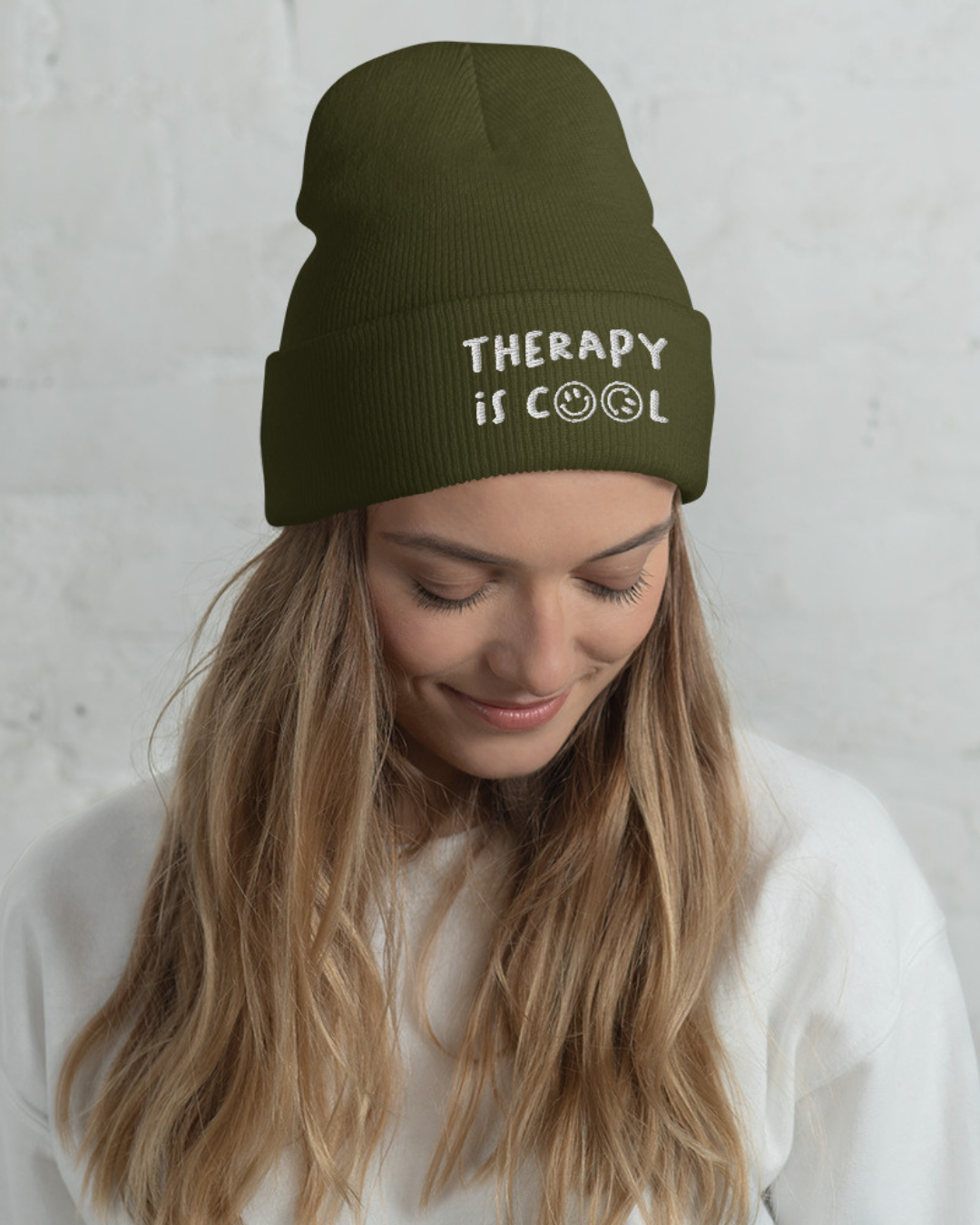 Therapy is Cool Cuffed Embroidered Beanie