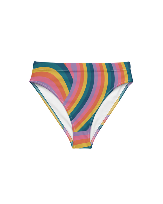 Retro Rainbow Women's Recycled High Waisted Bikini Bottoms