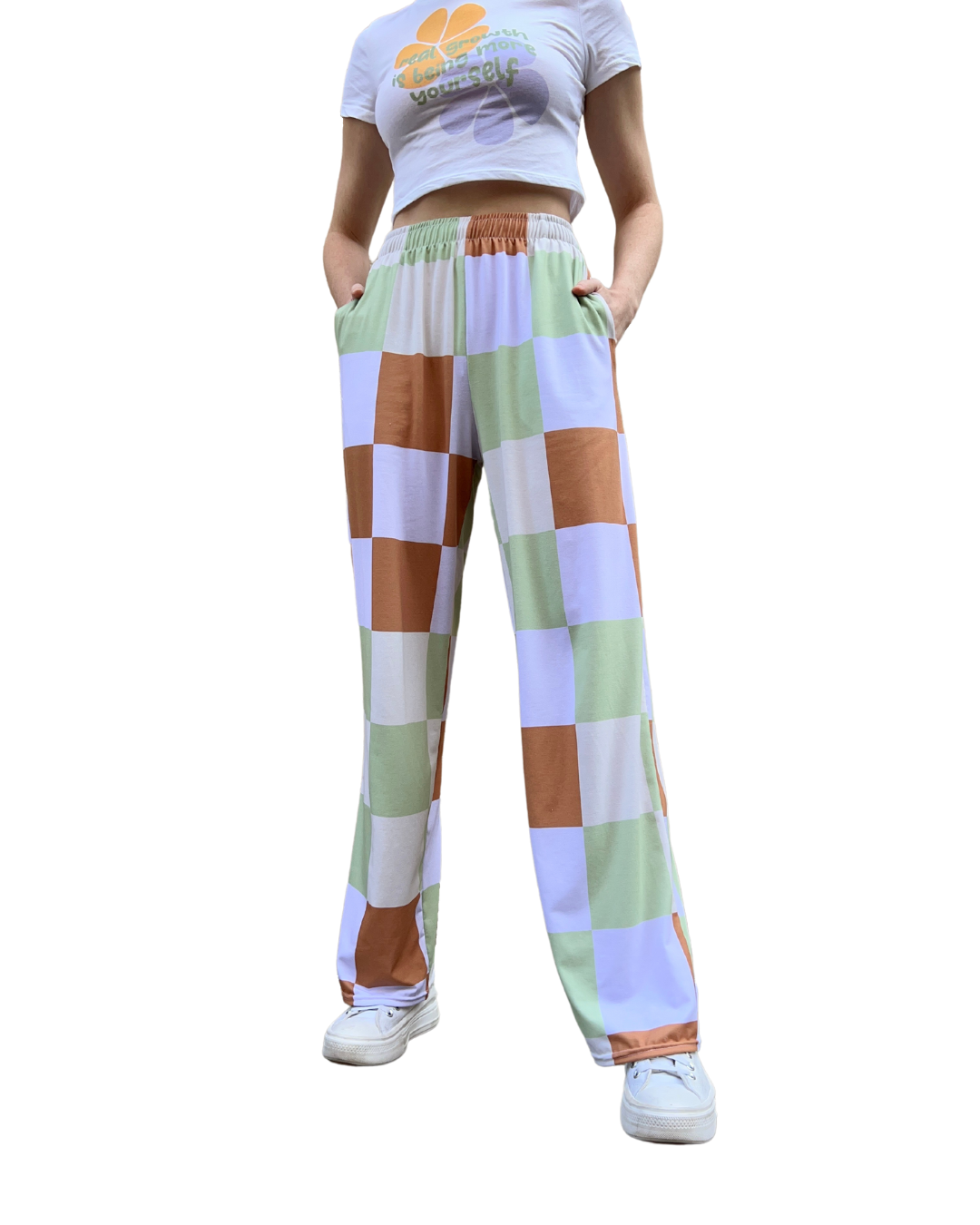 Neutral Checker Unisex Wide Leg Pants